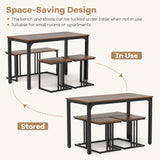 4 Pieces Industrial Dining Table Set with Bench and 2 Stools