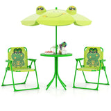 4 Pieces Kids Picnic Set with 2 Folding Chairs and Height Adjustable Umbrella