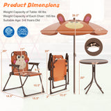4 Pieces Kids Picnic Set with 2 Folding Chairs and Height Adjustable Umbrella