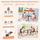 4 Pieces Kids Picnic Set with 2 Folding Chairs and Height Adjustable Umbrella