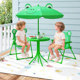 4 Pieces Kids Picnic Set with 2 Folding Chairs and Height Adjustable Umbrella