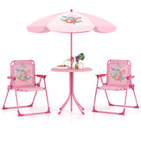 4 Pieces Kids Picnic Set with 2 Folding Chairs and Height Adjustable Umbrella