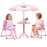 4 Pieces Kids Picnic Set with 2 Folding Chairs and Height Adjustable Umbrella