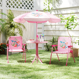 4 Pieces Kids Picnic Set with 2 Folding Chairs and Height Adjustable Umbrella