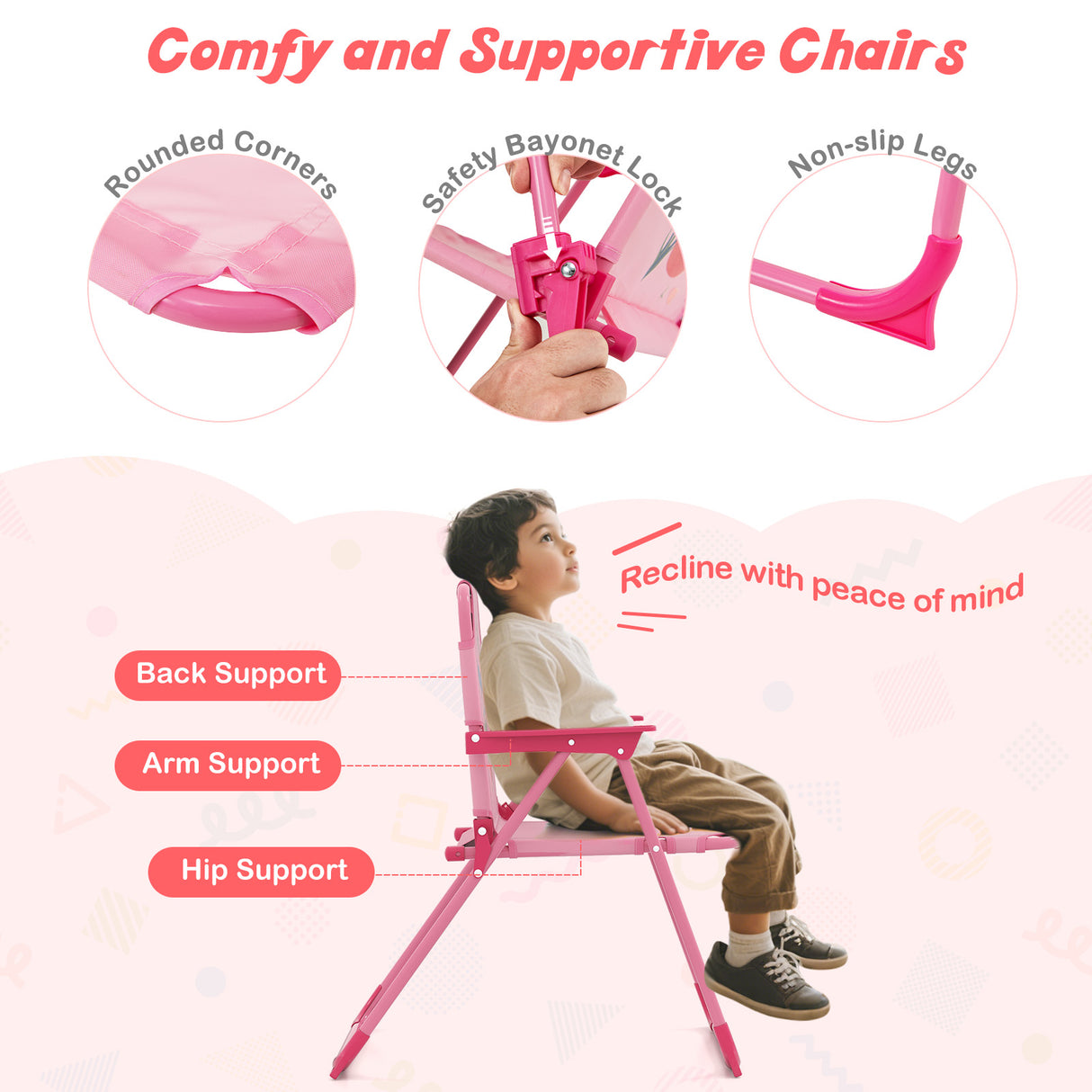 4 Pieces Kids Picnic Set with 2 Folding Chairs and Height Adjustable Umbrella