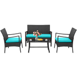 4 Pieces Rattan Conversation Set with Tempered Glass Coffee Table