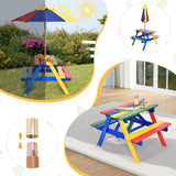 Outdoor 4-Seat Kid's Picnic Table Bench with Umbrella