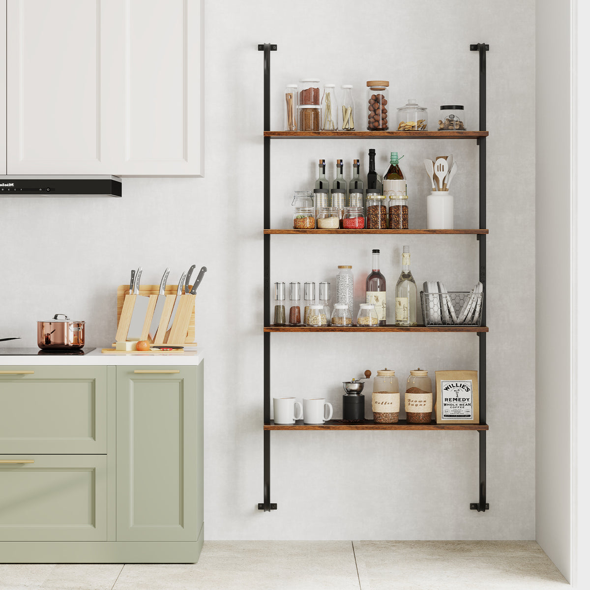 4-Tier Industrial Pipe Shelving with Metal Frame for Living Room Kitchen