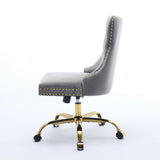 A&A Furniture Office Chair,Modern Velvet Upholstered Tufted Button Home Office Chair with Golden Metal Base,Adjustable Desk Chair Swivel Office Chair (Gray)