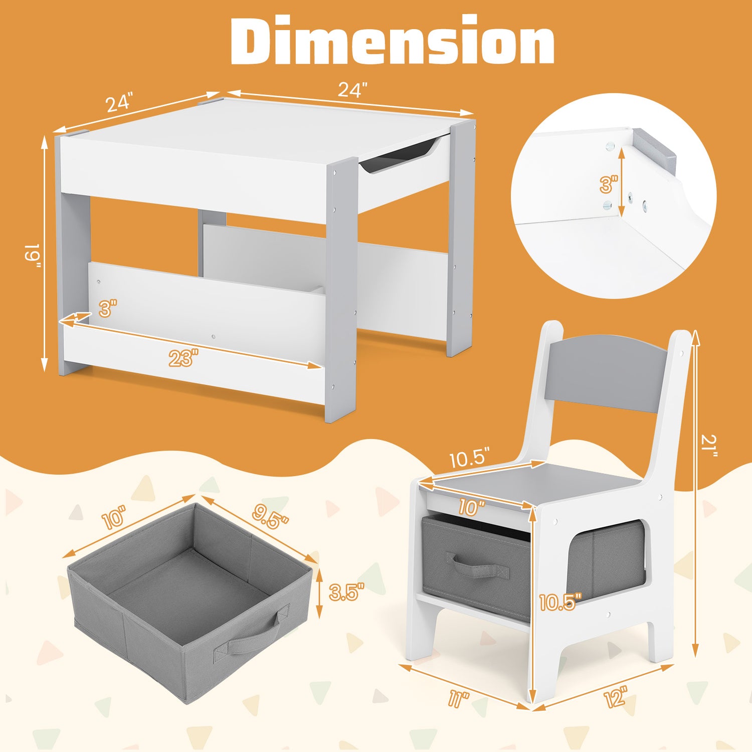 4 in 1 Kids Toddler Activity Table and Chairs Set with Reversible Tabletop