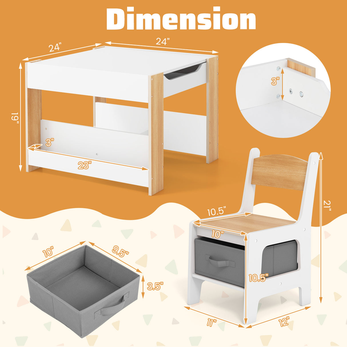 4 in 1 Kids Toddler Activity Table and Chairs Set with Reversible Tabletop