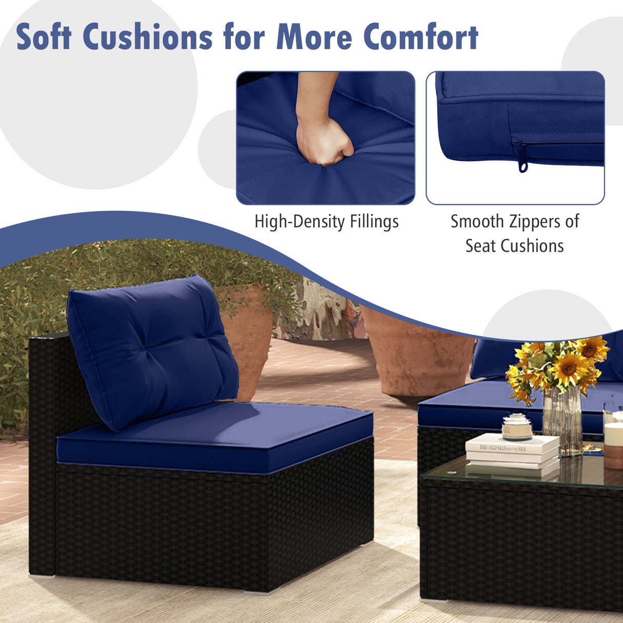 5-Piece Outdoor Patio Furniture Set with Cushions and Coffee Table