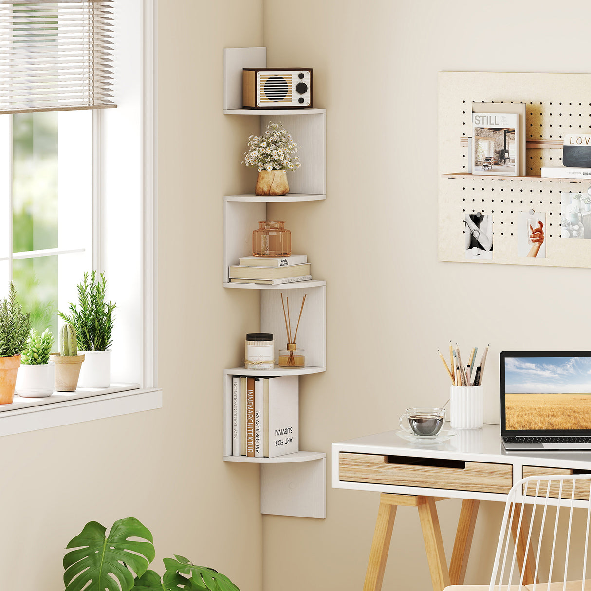 5-Tier Corner Shelf Floating Bookshelf Wall Mounted Storage Organizer
