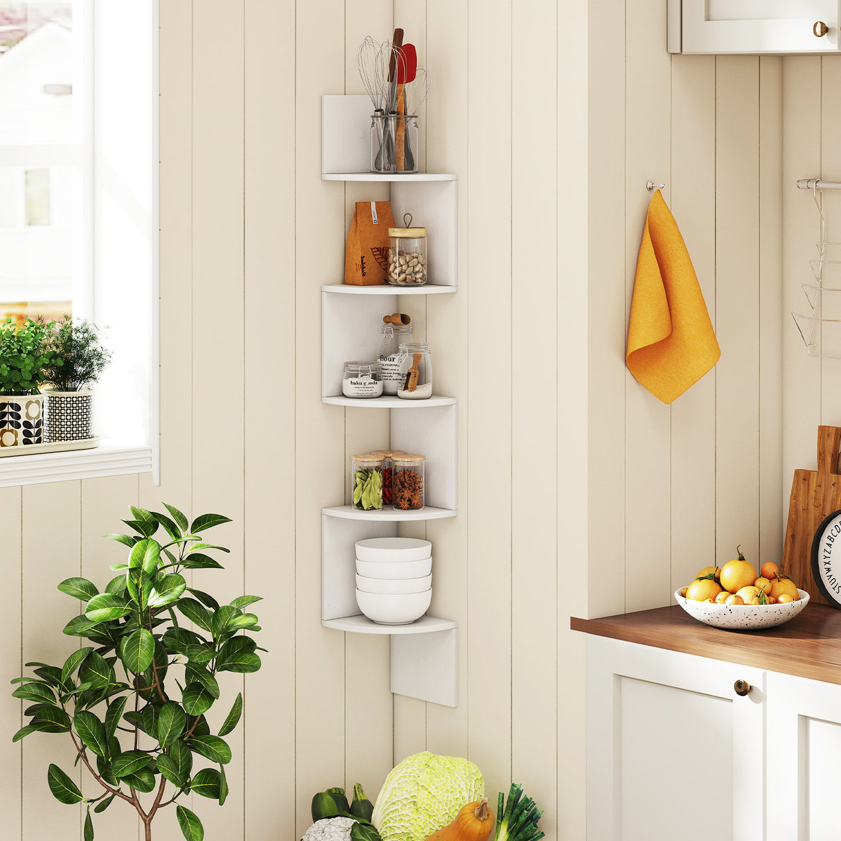 5-Tier Corner Shelf Floating Bookshelf Wall Mounted Storage Organizer