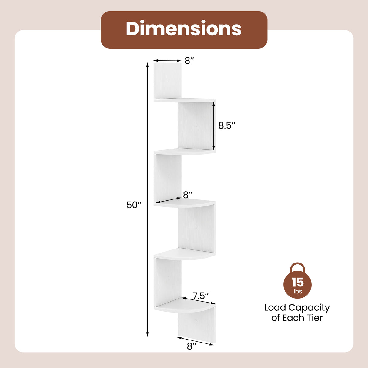 5-Tier Corner Shelf Floating Bookshelf Wall Mounted Storage Organizer