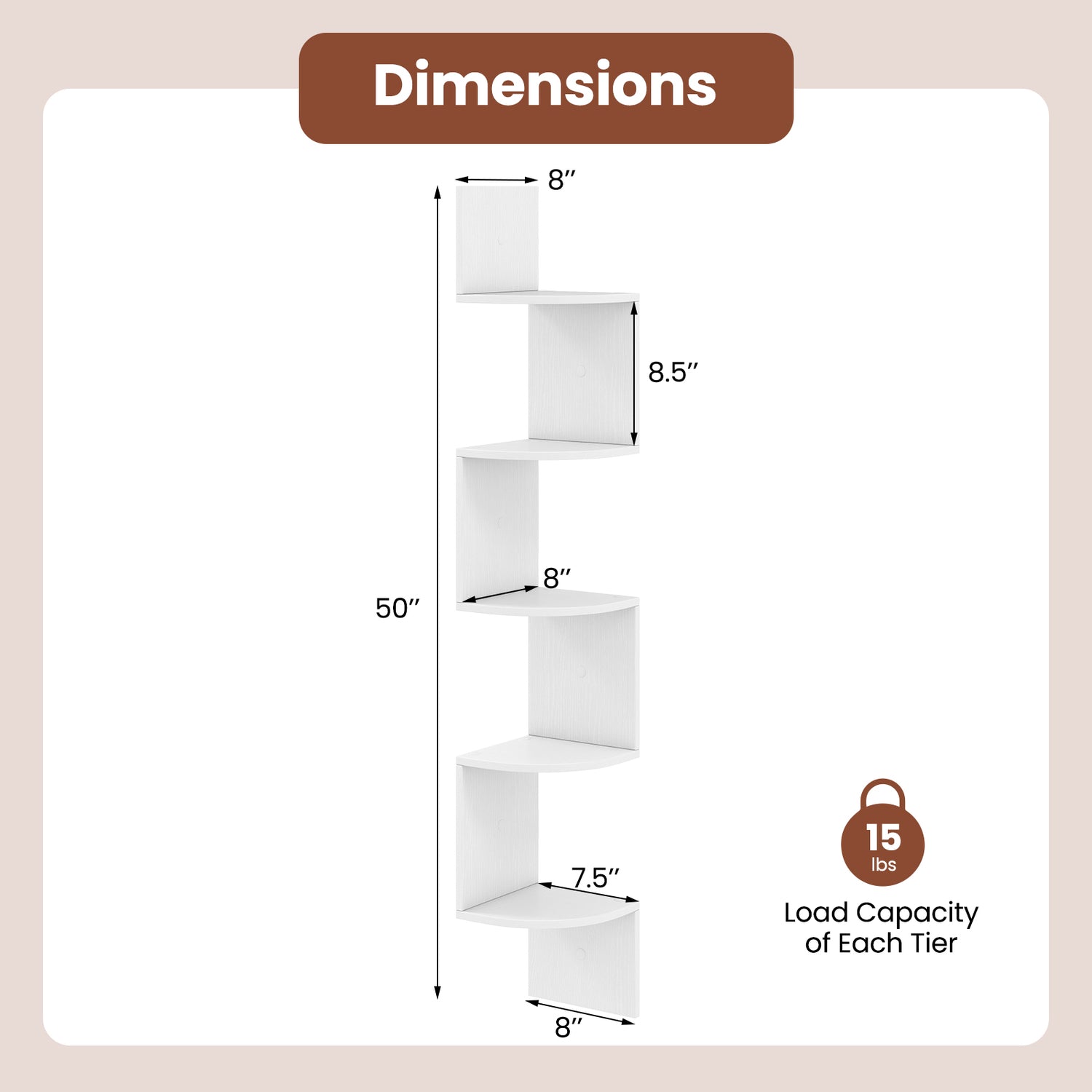 5-Tier Corner Shelf Floating Bookshelf Wall Mounted Storage Organizer