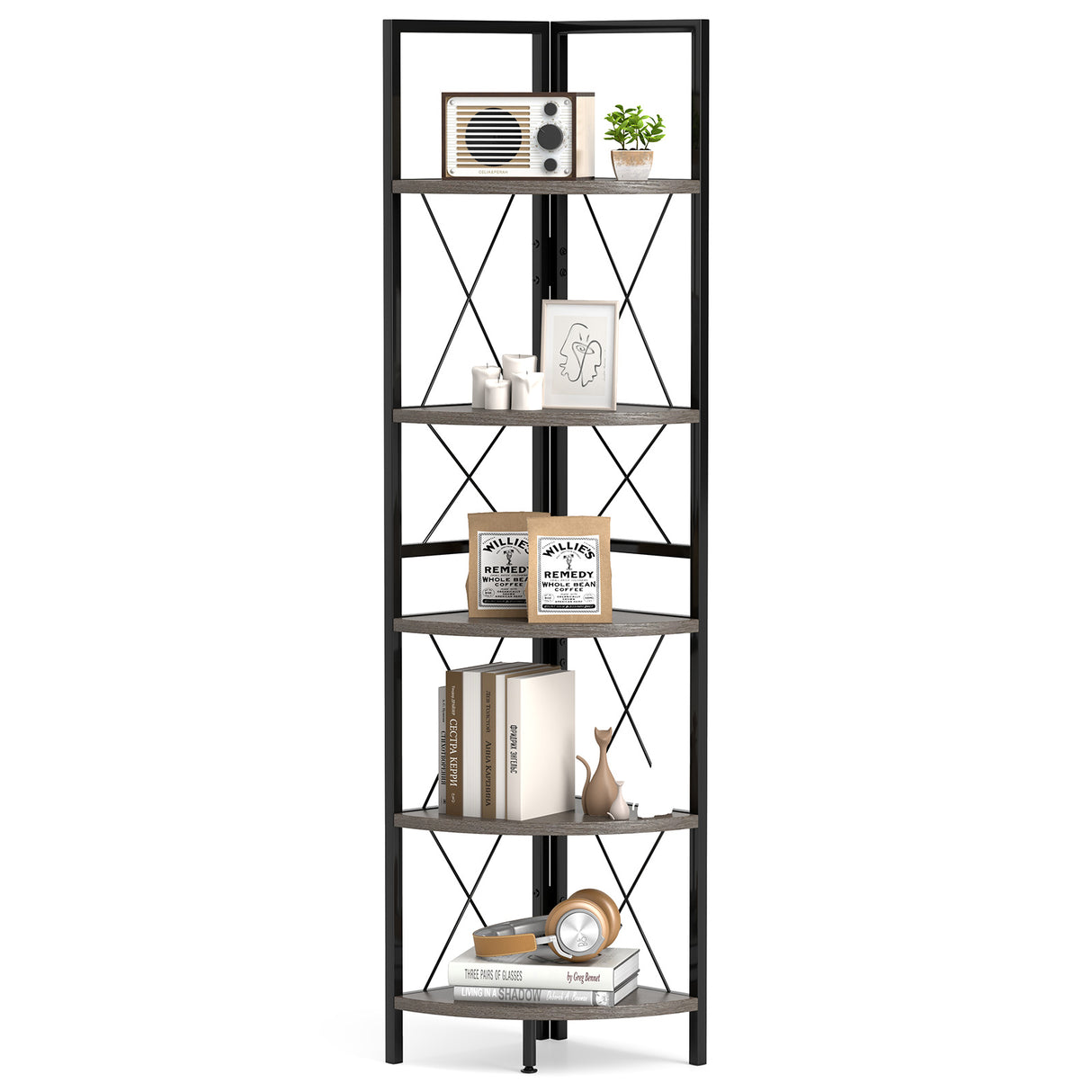 5-Tier Freestanding Corner Shelf 63 Inch Tall Storage Rack