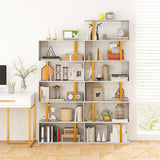 5-Tier/6-Tier Geometric Bookcase with Metal Frame and Anti-tipping Kits-5
