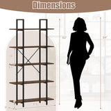5-Tier 62 Inch Tall Vintage Industrial Bookcase with Open Storage Shelves-Rustic Brown