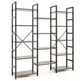 5-tier Triple Wide Heavy-duty Metal Frame Industrial Bookshelf-Rustic Brown