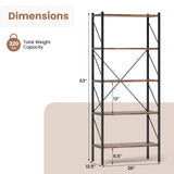 5-Tier Bookshelf with Open Shelves and Heavy Duty Metal Frame