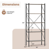 5-Tier Bookshelf with Open Shelves and Heavy Duty Metal Frame