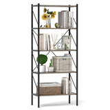 5-Tier Bookshelf with Open Shelves and Heavy Duty Metal Frame