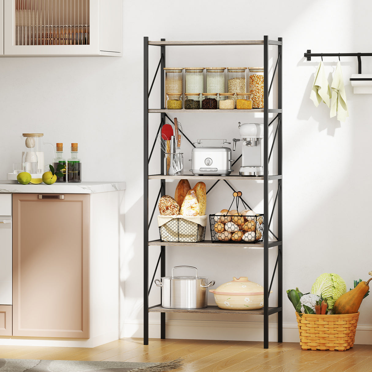 5-Tier Bookshelf with Open Shelves and Heavy Duty Metal Frame