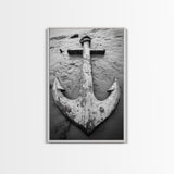 Abandoned Anchor, Nautical Decor, Black White Beach, Framed Canvas Print, Rustic Coastal Wall Art, Entryway Nautical Accent
