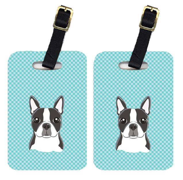 Checkerboard Blue Boston Terrier Luggage Tags – Set of 2 Durable Bag Tags with Straps BB1141BT