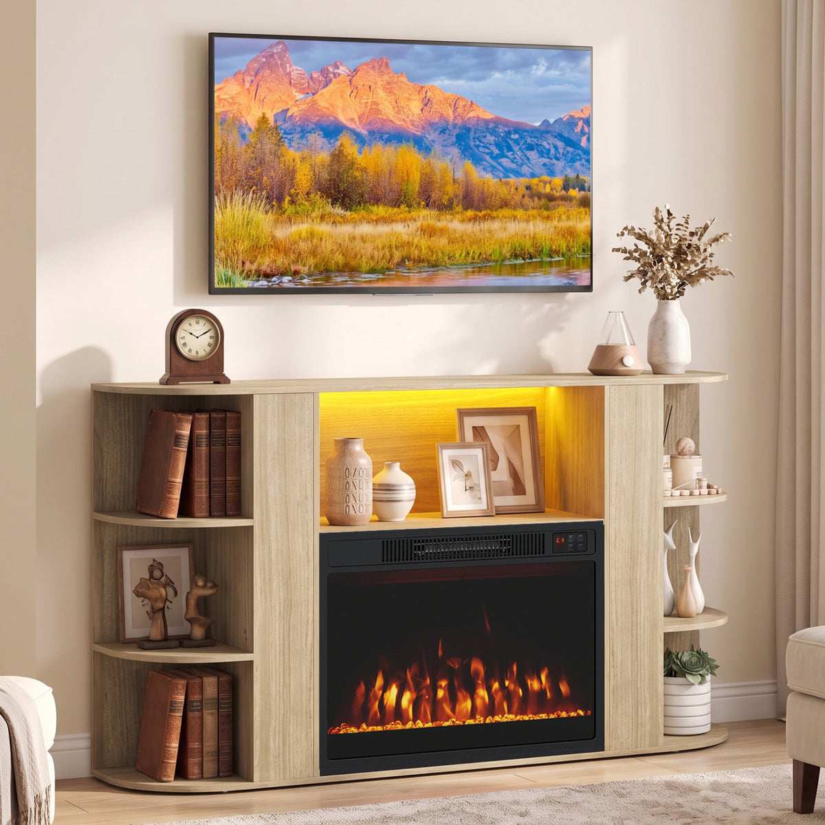 50â Fireplace TV Stand with RGB Lights and 23â Electric Fireplace for Living Room