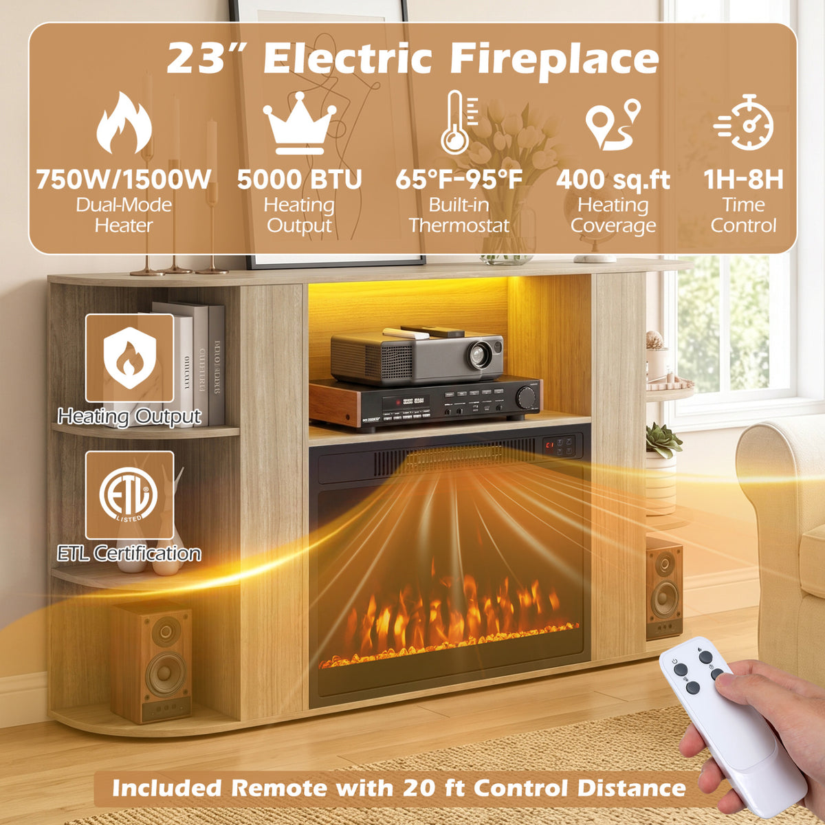 50â Fireplace TV Stand with RGB Lights and 23â Electric Fireplace for Living Room