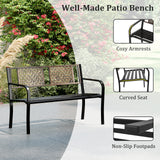 50 Inch Outdoor Metal Garden Bench with Rattan-Like Backrest for 2-3 People-Black