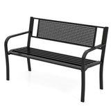 50 Inches Garden Bench with Patterned Backrest and Curved Armrests-Black