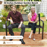 50 Inches Garden Bench with Patterned Backrest and Curved Armrests-Black