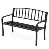 50 Inches Outdoor Garden Bench with Slatted Backrest and Curved Armrests-Black