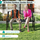 50 Inches Outdoor Garden Bench with Slatted Backrest and Curved Armrests-Black
