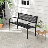 50 Inches Outdoor Garden Bench with Geometric Lattice Backrest and Slatted Seat