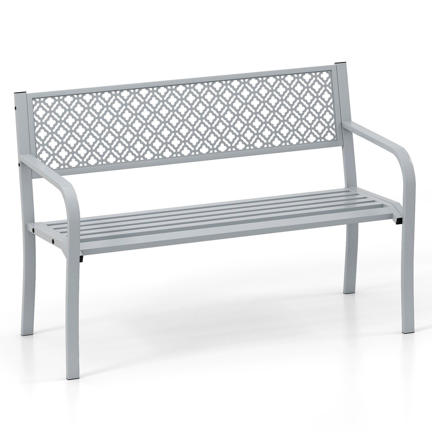 50 Inches Outdoor Garden Bench with Geometric Lattice Backrest and Slatted Seat