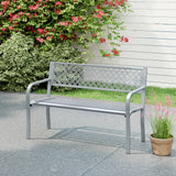 50 Inches Outdoor Garden Bench with Geometric Lattice Backrest and Slatted Seat