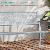 50 Inches Outdoor Garden Bench with Geometric Lattice Backrest and Slatted Seat