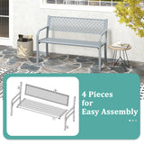 50 Inches Outdoor Garden Bench with Geometric Lattice Backrest and Slatted Seat