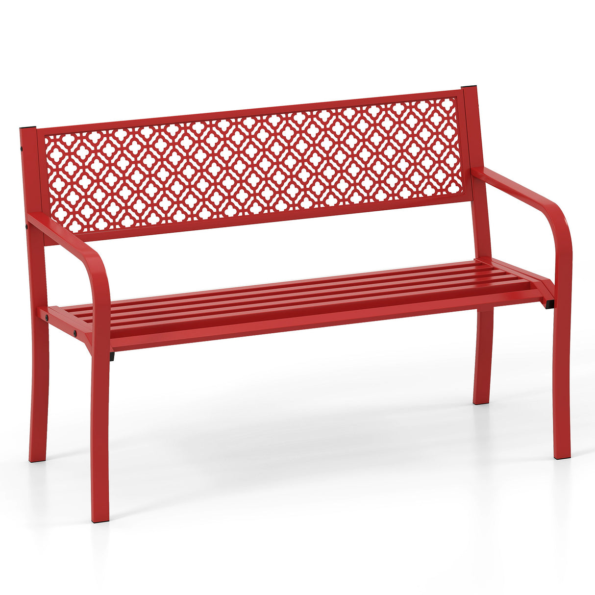 50 Inches Outdoor Garden Bench with Geometric Lattice Backrest and Slatted Seat