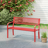50 Inches Outdoor Garden Bench with Geometric Lattice Backrest and Slatted Seat