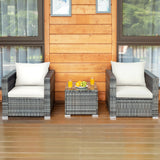 3 Pcs Patio Rattan Furniture Bistro Sofa Set with Cushioned