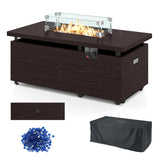Propane Fire Pit Table 50000 BTU Gas Firepit with Removable Lid and Tempered Glass Wind Guard for Patio