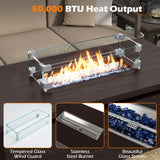 Propane Fire Pit Table 50000 BTU Gas Firepit with Removable Lid and Tempered Glass Wind Guard for Patio