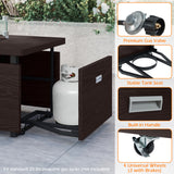Propane Fire Pit Table 50000 BTU Gas Firepit with Removable Lid and Tempered Glass Wind Guard for Patio