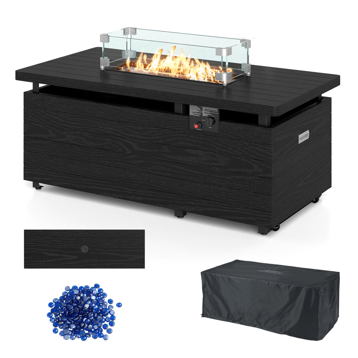 Propane Fire Pit Table 50000 BTU Gas Firepit with Removable Lid and Tempered Glass Wind Guard for Patio