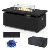 Propane Fire Pit Table 50000 BTU Gas Firepit with Removable Lid and Tempered Glass Wind Guard for Patio